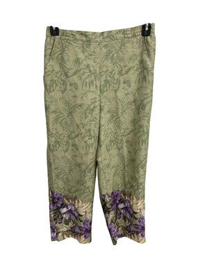 Draper's and Damon's Petite Sage Green Tropical Floral Capri Pants Boho